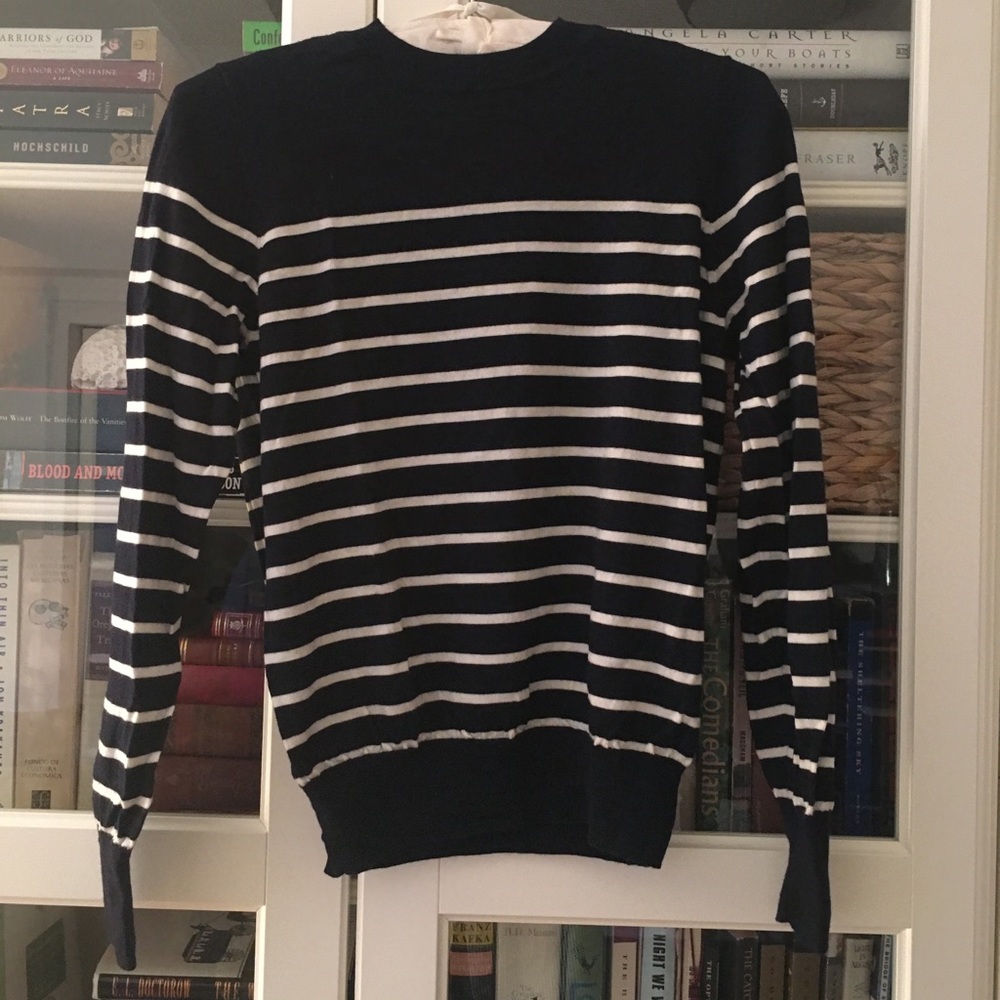 THEORY Striped Navy and White Wool Fisherman Sweater Size 4 Small